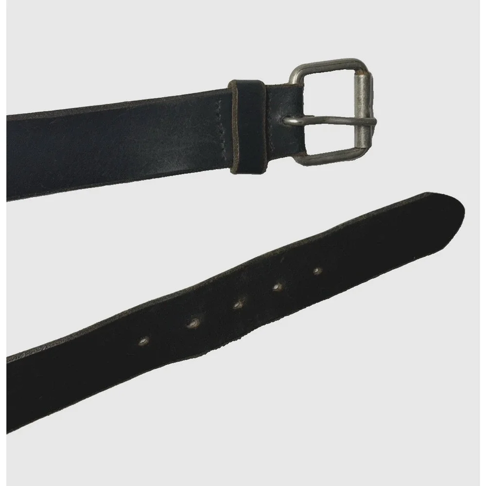 Mens Genuine Leather Belt Vintage Solid Black Size 36 Mexico Silver Buckle